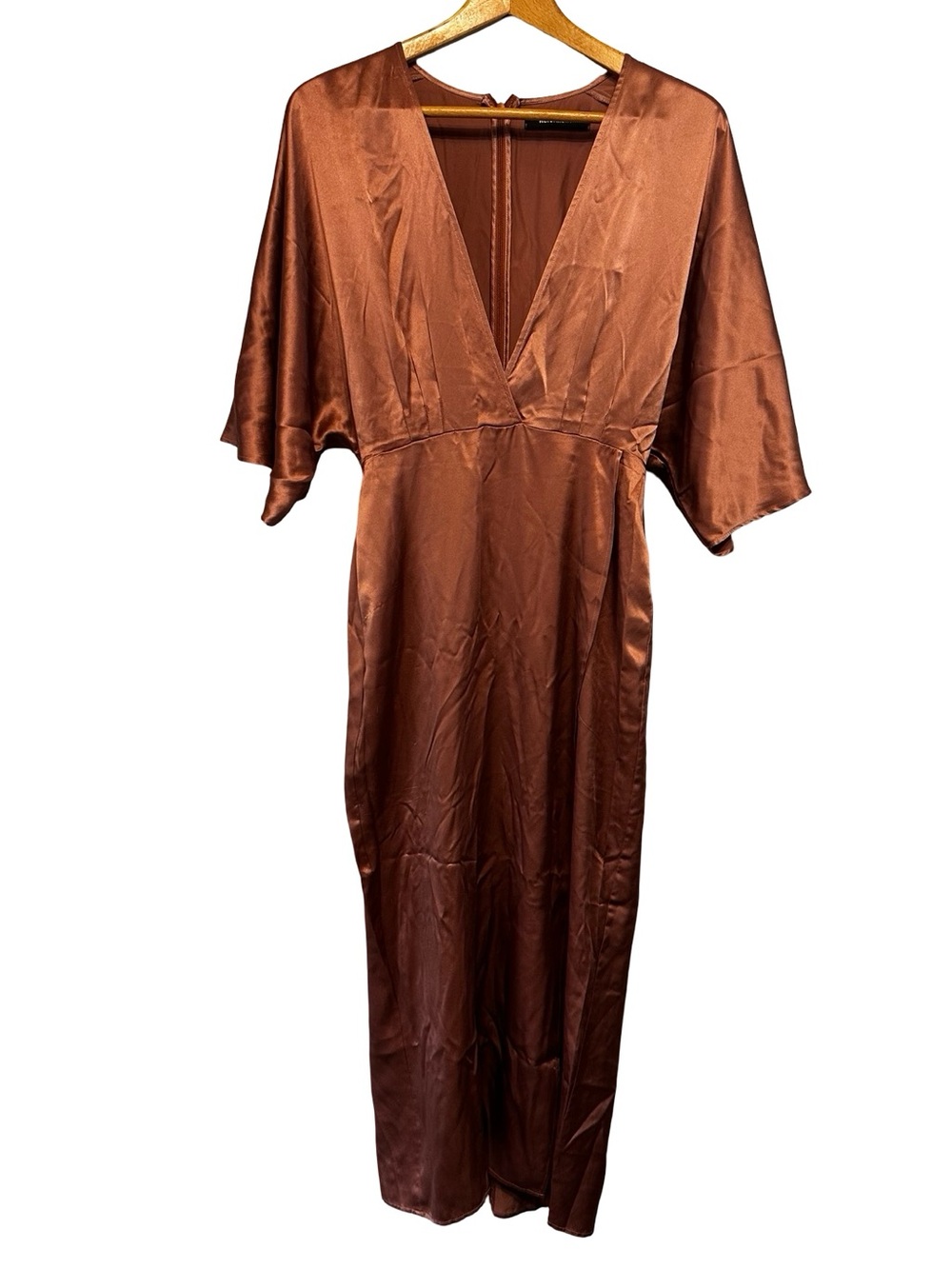 Reformation Silk Deep V Maxi Dress SZ 4 Rust Brown Satin Flutter Sleeve Slip - Picture 2 of 15